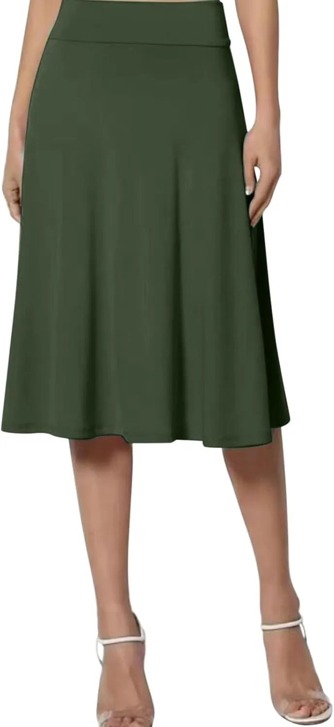 Plus Size Skirt for Women High Waist Business Workout Knee Length Satin A-Line Loose Casual Dress Skirts for Women
