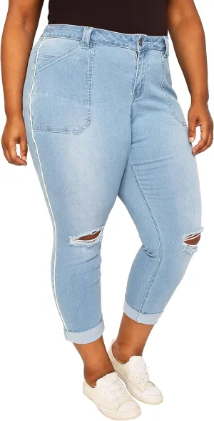 Poetic Justice Women's Plus Size Curvy Fit Boyfriend Jeans