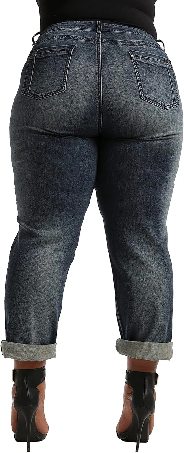 Poetic Justice Women's Plus Size Curvy Fit Boyfriend Jeans