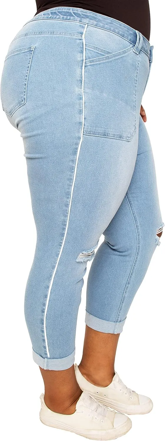 Poetic Justice Women's Plus Size Curvy Fit Boyfriend Jeans