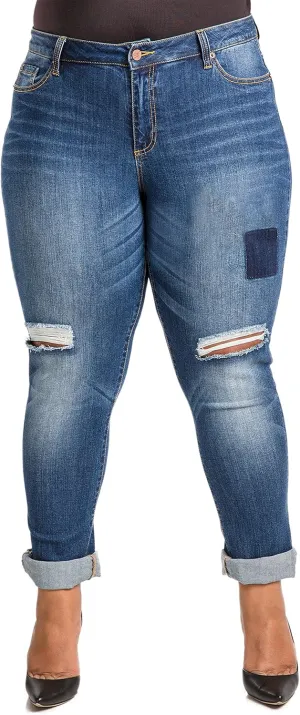 Poetic Justice Women's Plus Size Curvy Fit Boyfriend Jeans