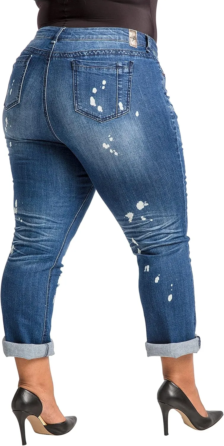 Poetic Justice Women's Plus Size Curvy Fit Boyfriend Jeans
