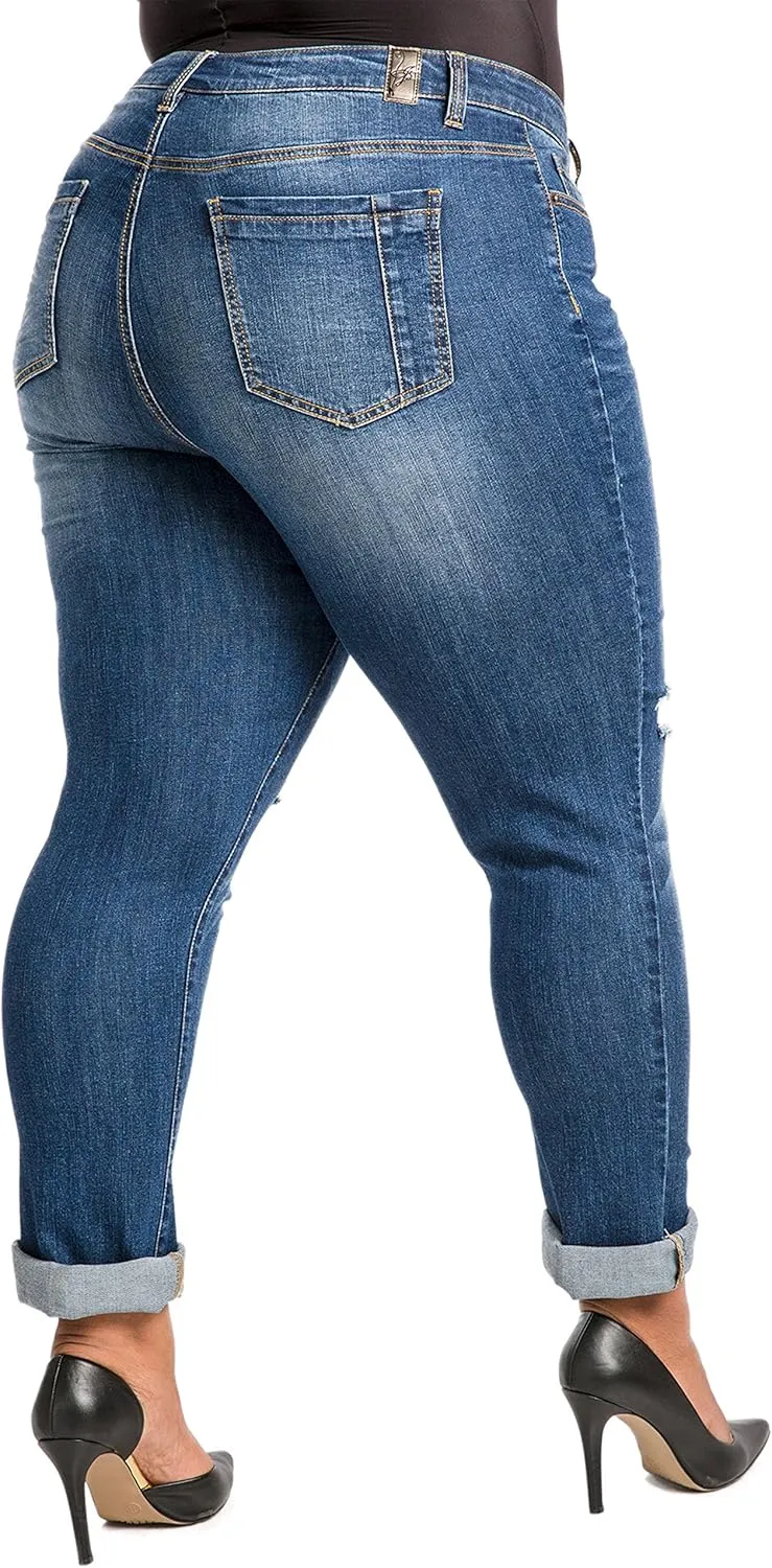 Poetic Justice Women's Plus Size Curvy Fit Boyfriend Jeans