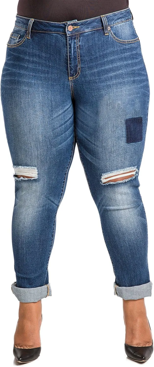 Poetic Justice Women's Plus Size Curvy Fit Boyfriend Jeans