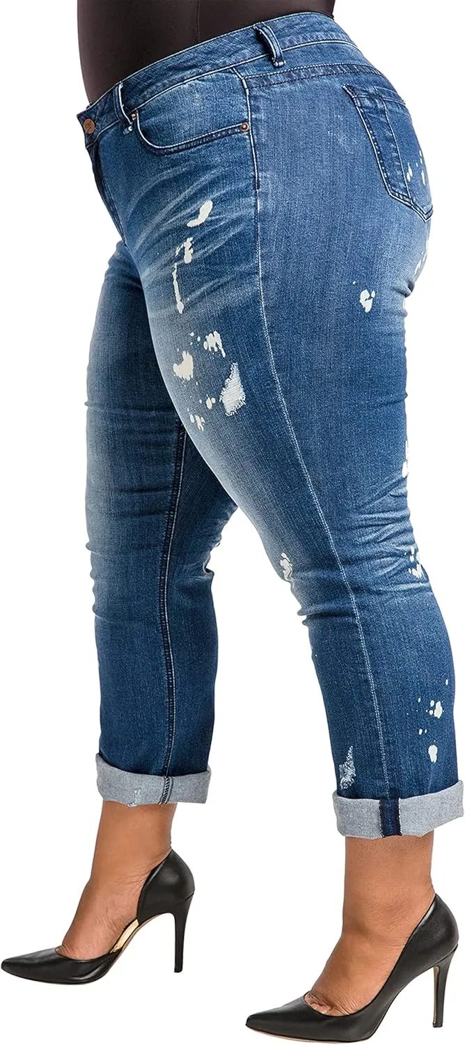 Poetic Justice Women's Plus Size Curvy Fit Boyfriend Jeans