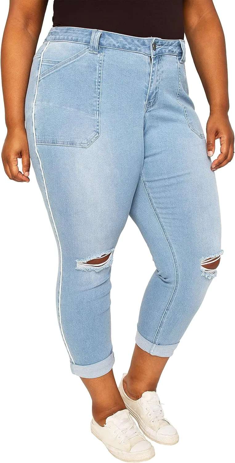 Poetic Justice Women's Plus Size Curvy Fit Boyfriend Jeans