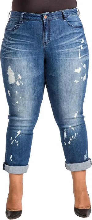 Poetic Justice Women's Plus Size Curvy Fit Boyfriend Jeans