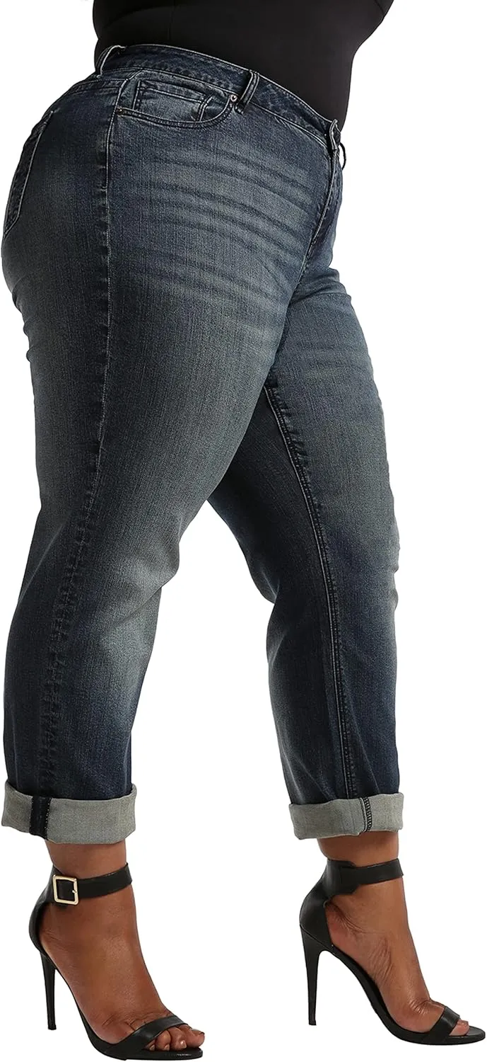 Poetic Justice Women's Plus Size Curvy Fit Boyfriend Jeans