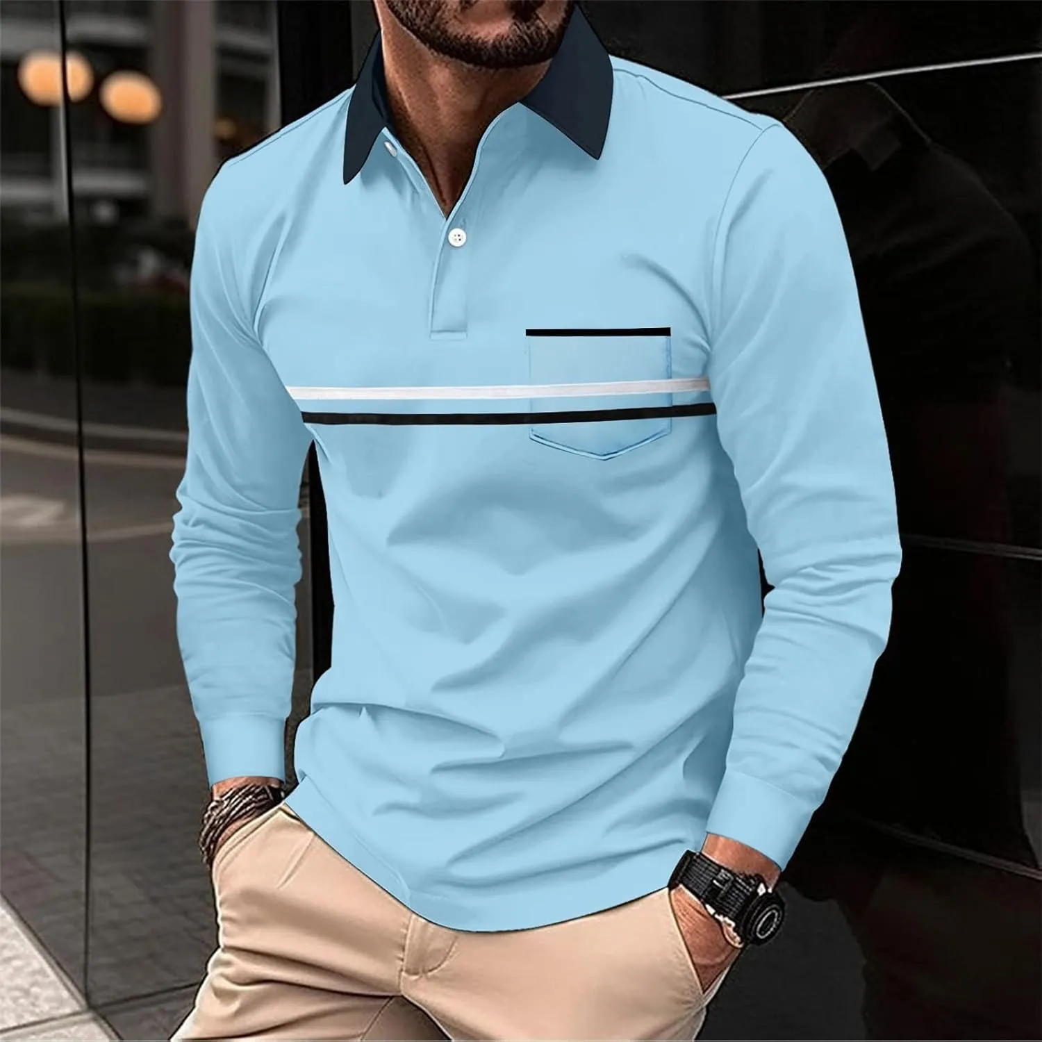 Polo Shirts for Men Zippered Long Sleeved Shirt Mens Sun Shirts Long Sleeve Purple Flannel Navy Blue Pants