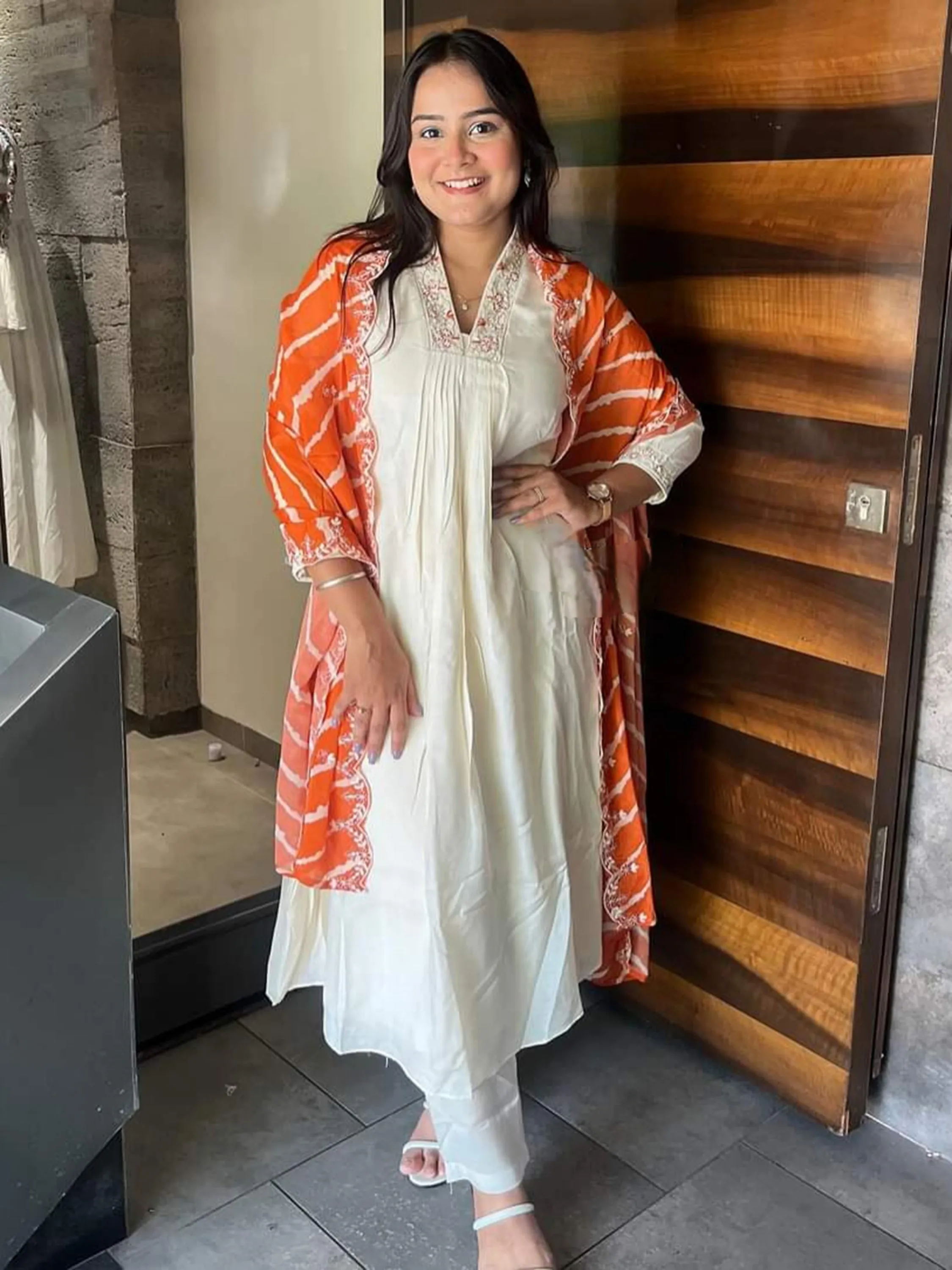 Precious Cream Embroidered Chanderi Silk Event Wear Pant Suit With Dupatta
