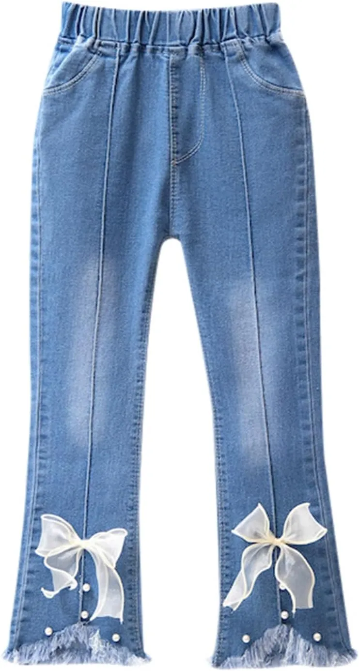 Preppy Clothes for Girls Flared Jeans Butterfly Print Skinny Fit Denim Pants Fall 3t Girl Clothes