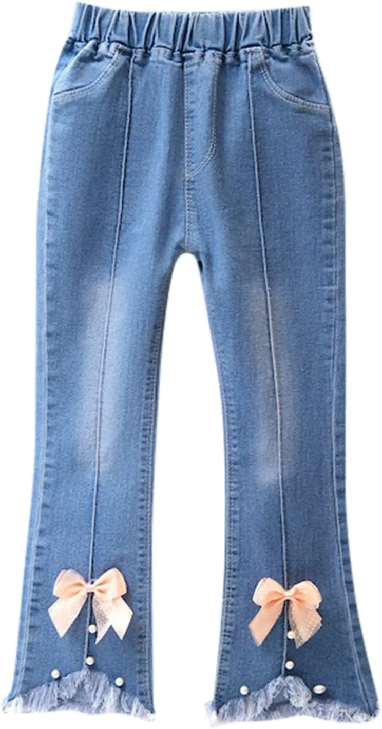 Preppy Clothes for Girls Flared Jeans Butterfly Print Skinny Fit Denim Pants Fall 3t Girl Clothes