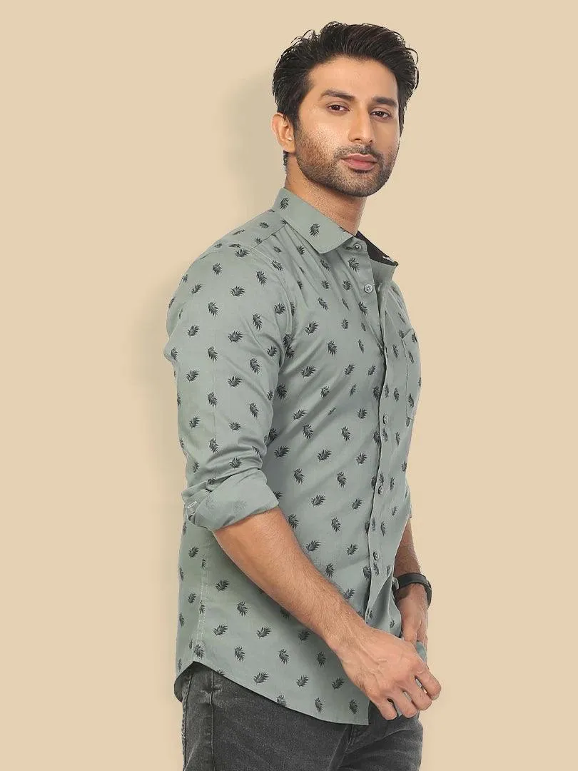 Printed Cotton Olive Full Sleeve Shirts