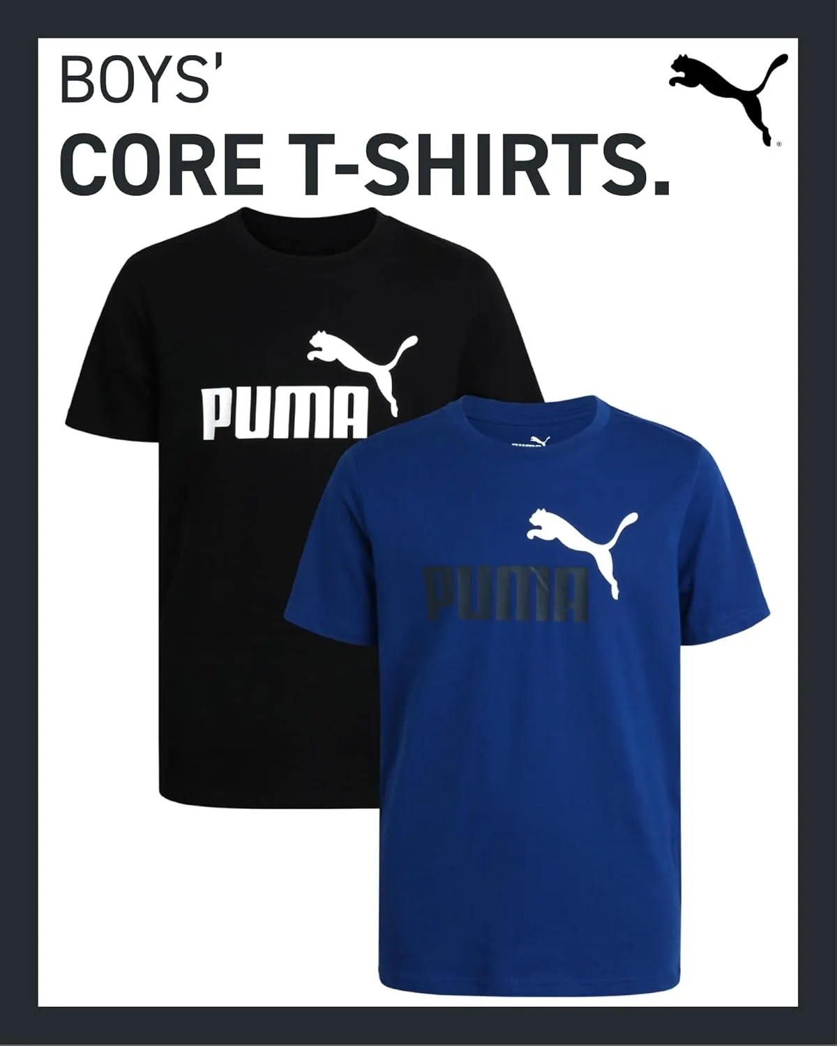 PUMA Boys' T-Shirt - 2 Pack Core Logo T-Shirt for Boys - Basic Athletic Crewneck Short Sleeve Tee (S-XL)