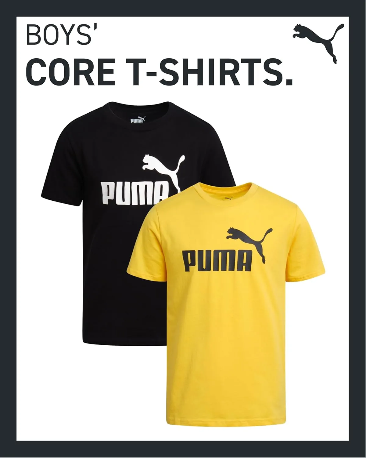 PUMA Boys' T-Shirt - 2 Pack Core Logo T-Shirt for Boys - Basic Athletic Crewneck Short Sleeve Tee (S-XL)