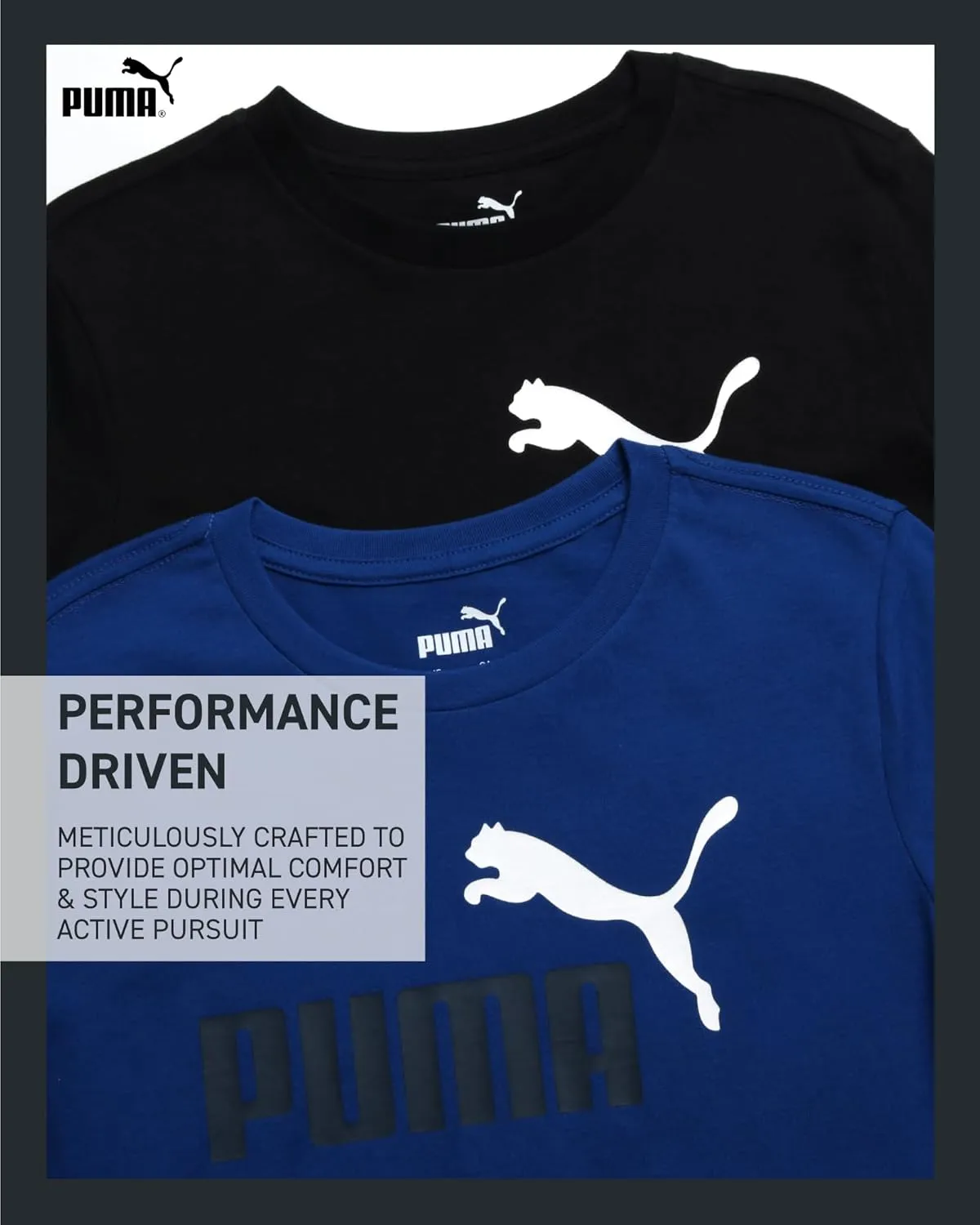 PUMA Boys' T-Shirt - 2 Pack Core Logo T-Shirt for Boys - Basic Athletic Crewneck Short Sleeve Tee (S-XL)