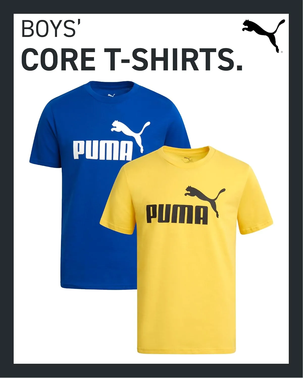 PUMA Boys' T-Shirt - 2 Pack Core Logo T-Shirt for Boys - Basic Athletic Crewneck Short Sleeve Tee (S-XL)
