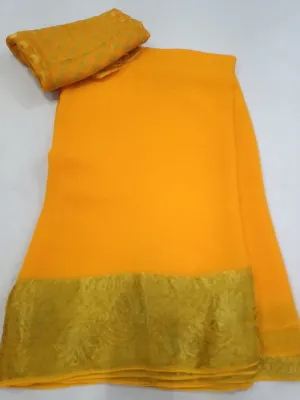 Pure Chiffon Saree with Zari Weaving Border & Georgette Zari Buti Blouse | Elegant Ethnic Wear