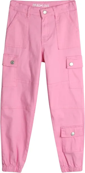 Real Love Girls' Pants - Casual Twill Cargo Jogger Pants - Lightweight Cargo Pants with Pockets (7-16)