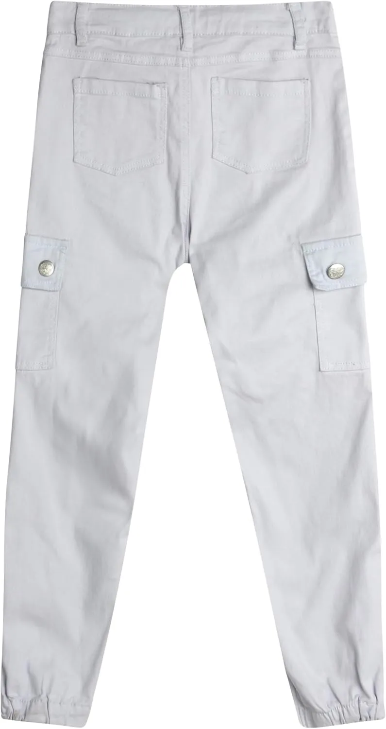 Real Love Girls' Pants - Casual Twill Cargo Jogger Pants - Lightweight Cargo Pants with Pockets (7-16)