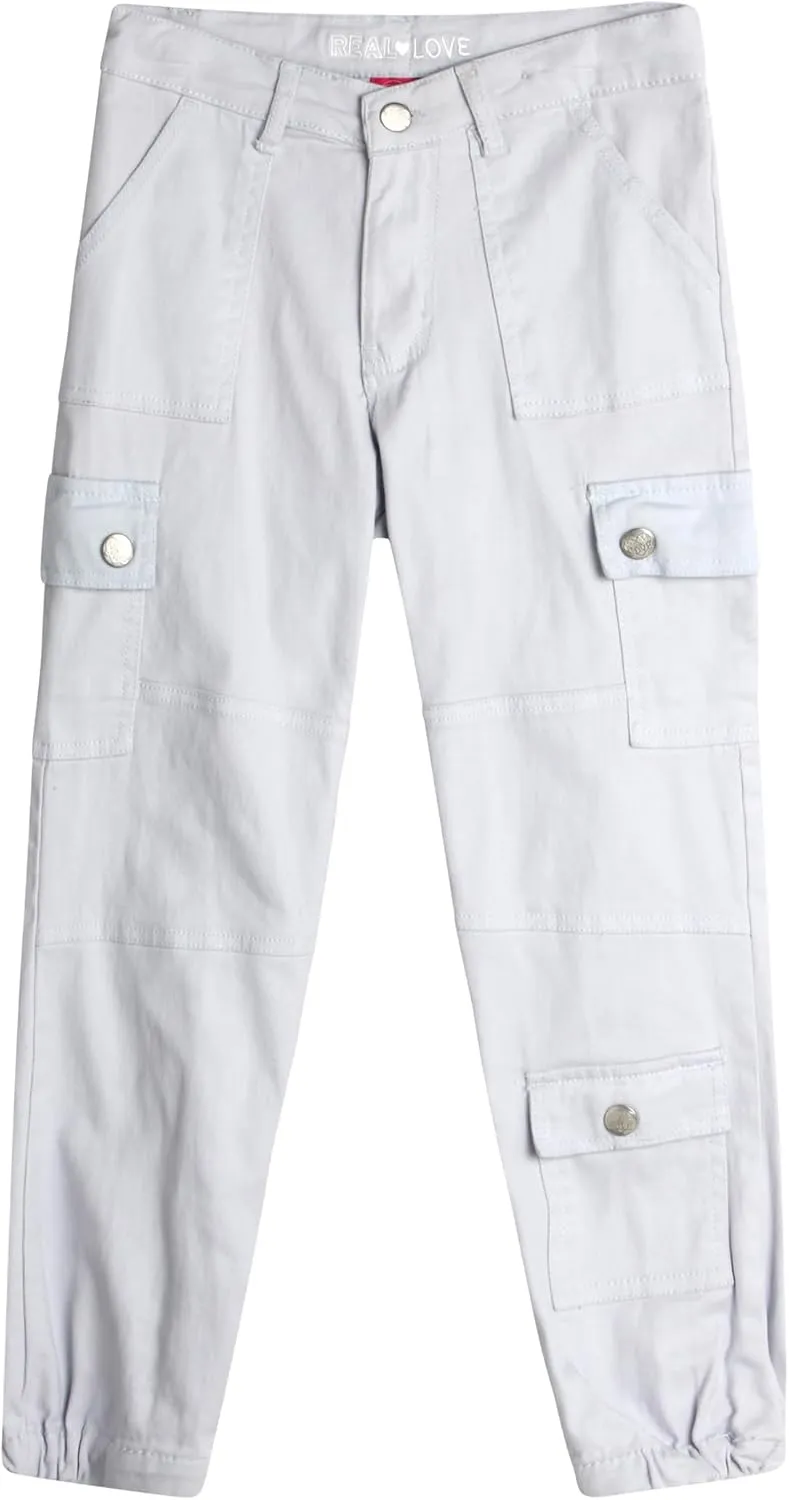 Real Love Girls' Pants - Casual Twill Cargo Jogger Pants - Lightweight Cargo Pants with Pockets (7-16)