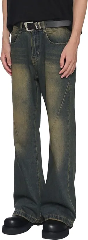 Retro Flared Jeans for Men Casual Relaxed Fit Denim Pants Hip Hop Regular Straight Jean Pant