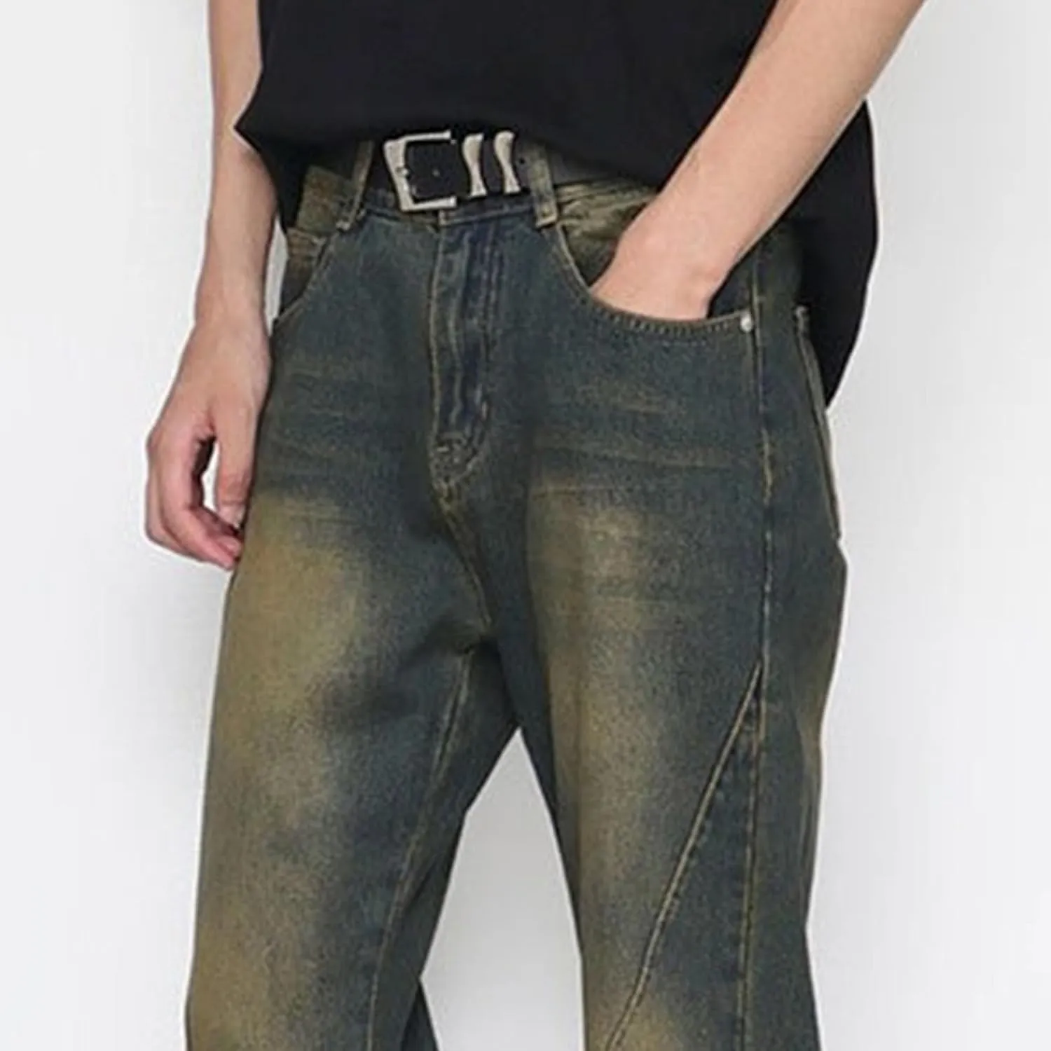 Retro Flared Jeans for Men Casual Relaxed Fit Denim Pants Hip Hop Regular Straight Jean Pant