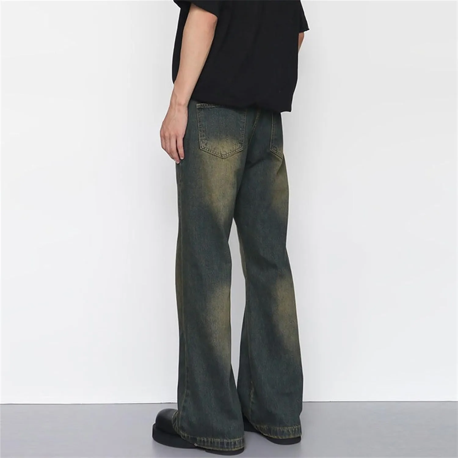 Retro Flared Jeans for Men Casual Relaxed Fit Denim Pants Hip Hop Regular Straight Jean Pant