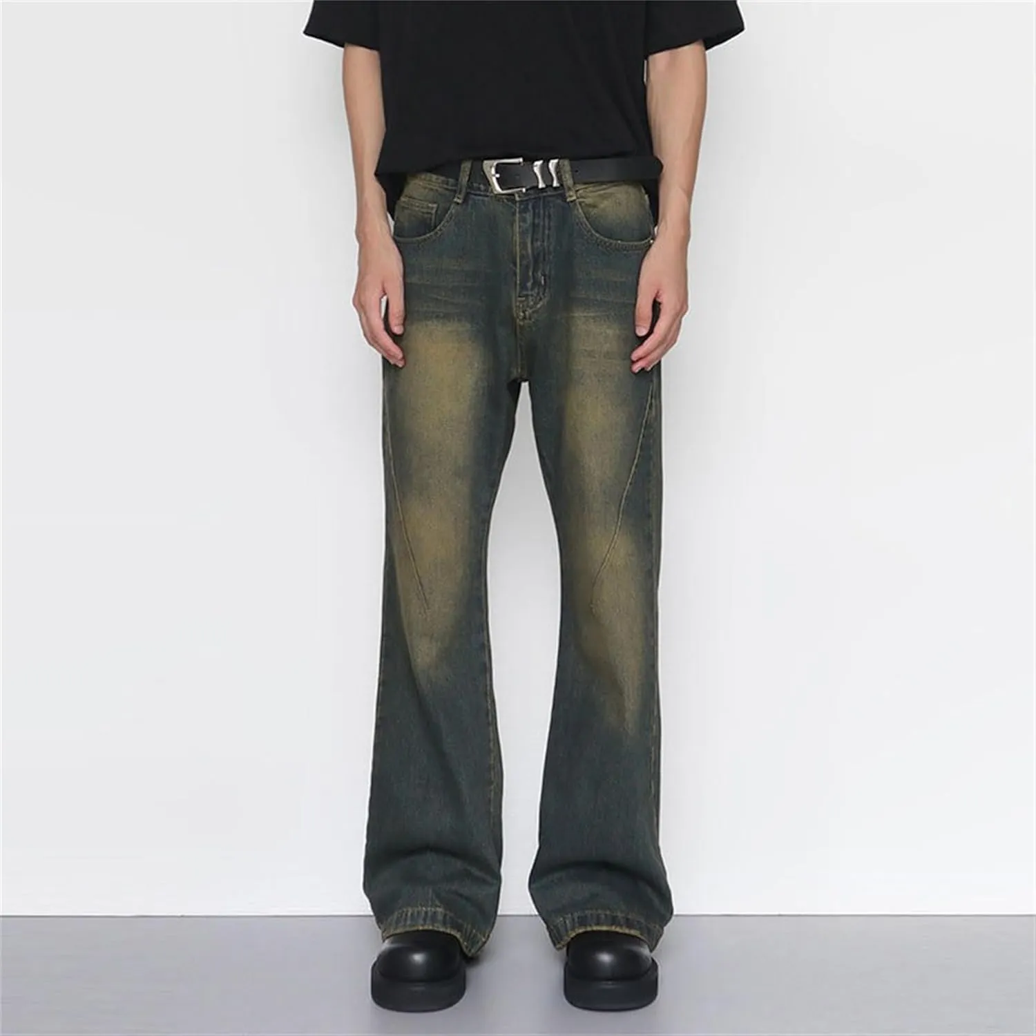 Retro Flared Jeans for Men Casual Relaxed Fit Denim Pants Hip Hop Regular Straight Jean Pant