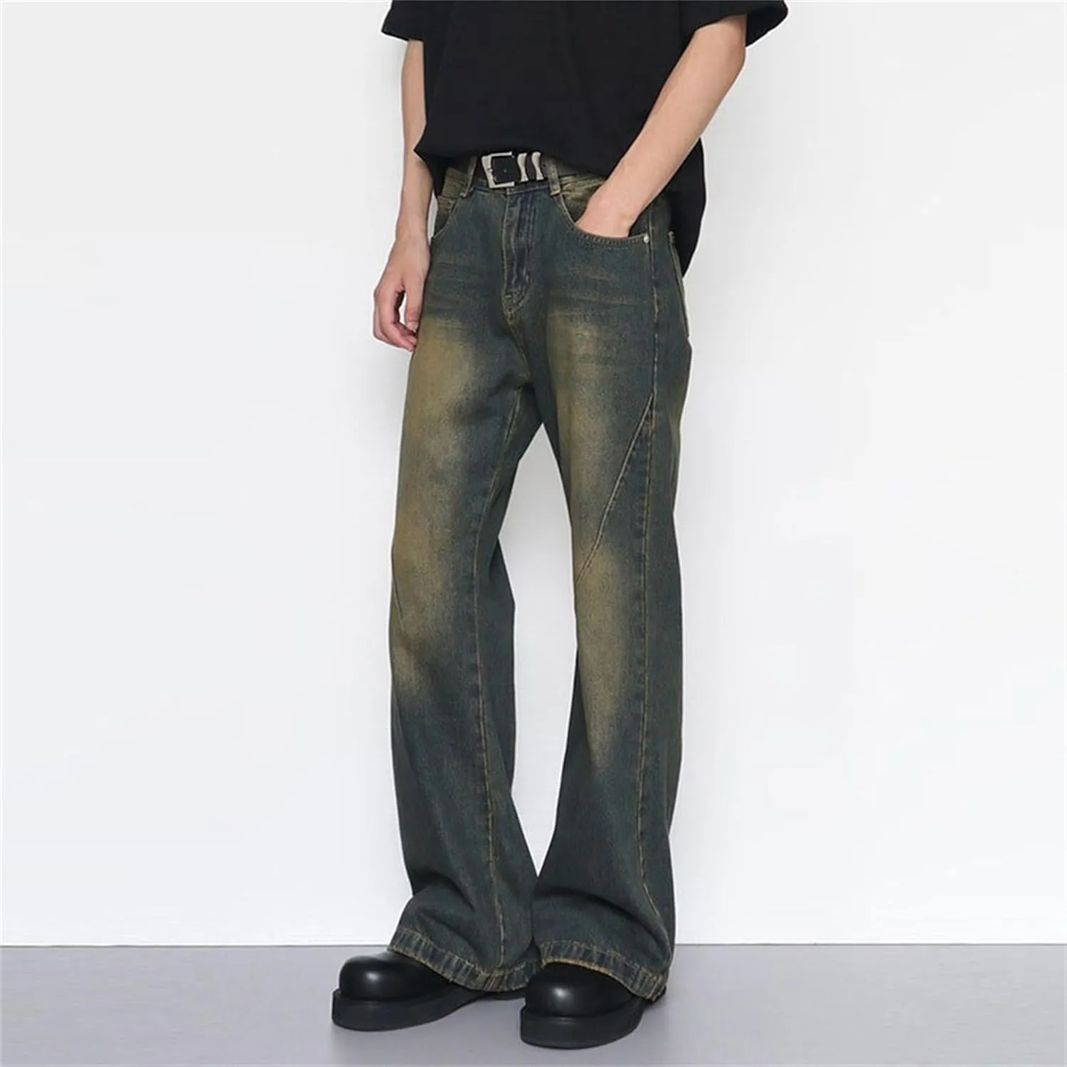Retro Flared Jeans for Men Casual Relaxed Fit Denim Pants Hip Hop Regular Straight Jean Pant