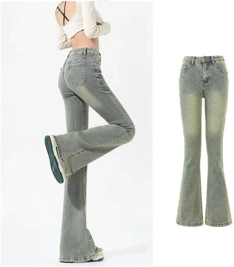 Retro Micro Flared Jeans Women's Horseshoe Pants Small high Waist Slim Stretch Straight Flared Pants