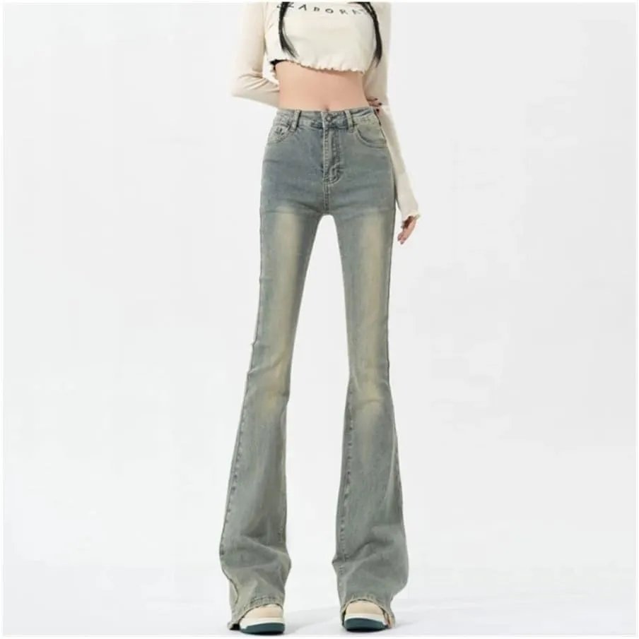 Retro Micro Flared Jeans Women's Horseshoe Pants Small high Waist Slim Stretch Straight Flared Pants