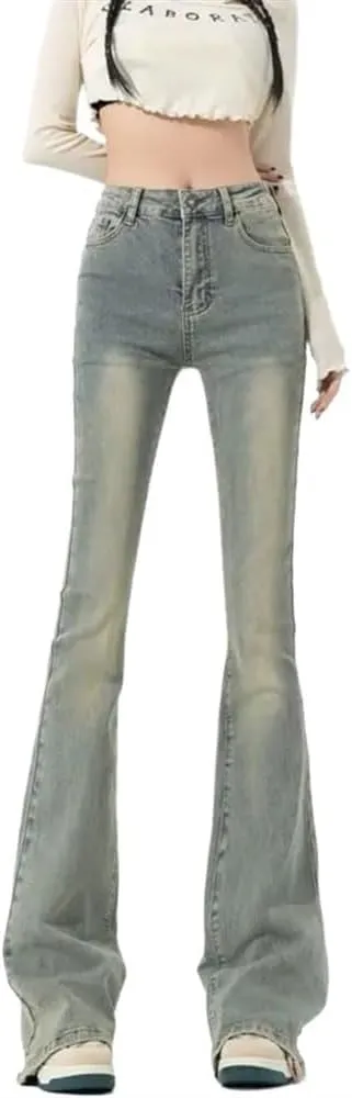 Retro Micro Flared Jeans Women's Horseshoe Pants Small high Waist Slim Stretch Straight Flared Pants