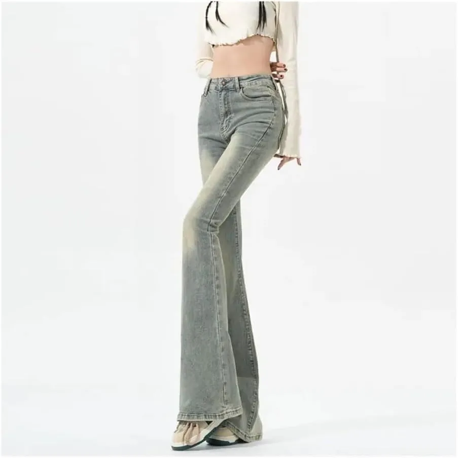 Retro Micro Flared Jeans Women's Horseshoe Pants Small high Waist Slim Stretch Straight Flared Pants