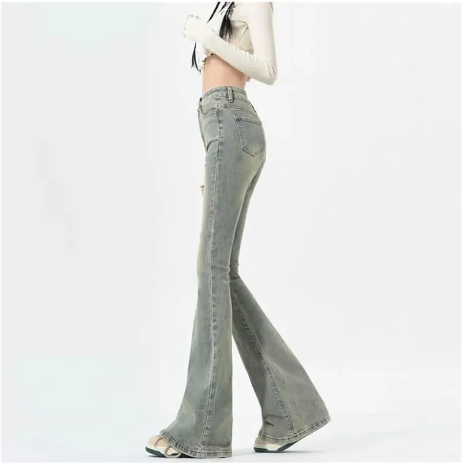 Retro Micro Flared Jeans Women's Horseshoe Pants Small high Waist Slim Stretch Straight Flared Pants