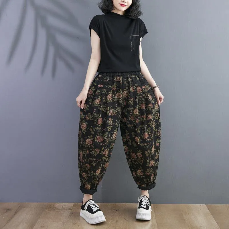 Retro Printed Harem Jeans Loose Plus Size