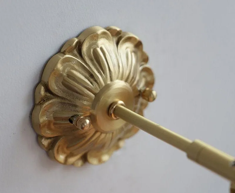 Ribbed Ceramic Ball Shaped Wall Light with Brushed Brass Carved Flower Lamp Fixture - Bulb Included