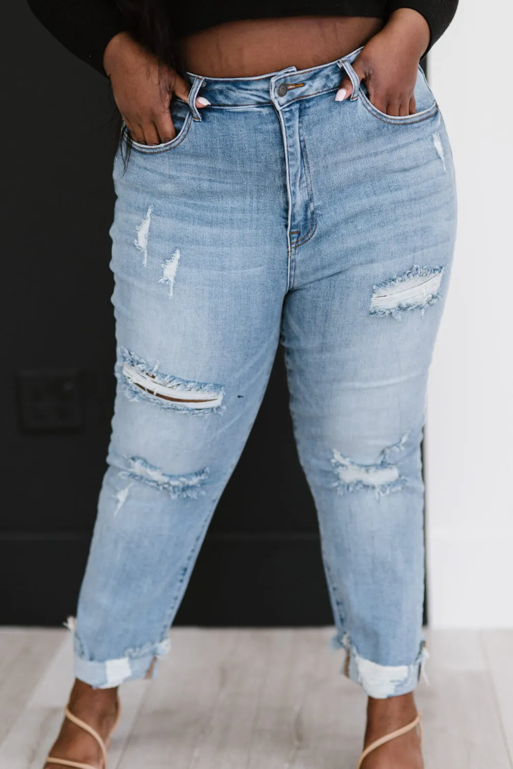 RISEN Taking It Easy Full Size Run Distressed Straight Leg Jeans