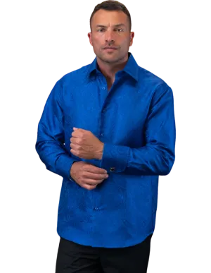 Royal Blue Casual Long Sleeves Shirt With Cufflink Regular-Fit