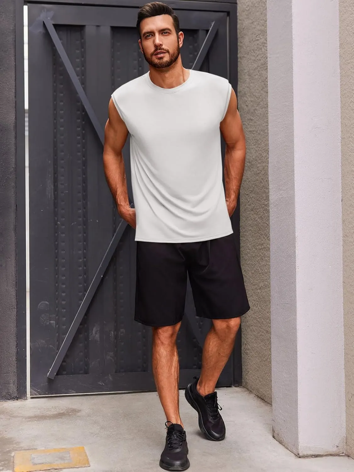 Runcati Men's Sleeveless Tank Tops Crewneck Casual Workout Gym Cut Off Muscle Fit T Shirt