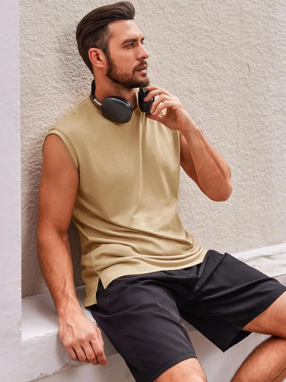 Runcati Men's Sleeveless Tank Tops Crewneck Casual Workout Gym Cut Off Muscle Fit T Shirt