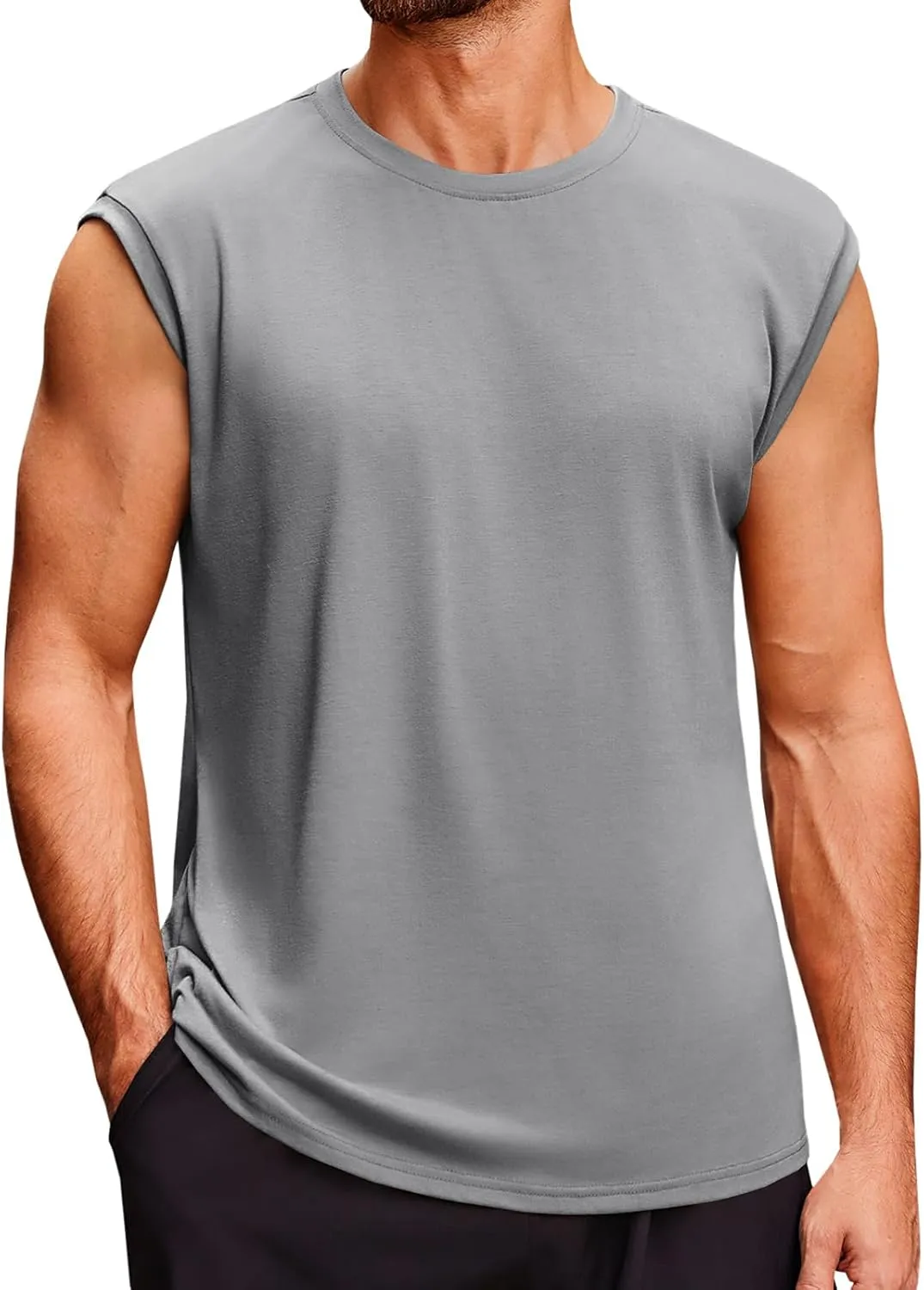 Runcati Men's Sleeveless Tank Tops Crewneck Casual Workout Gym Cut Off Muscle Fit T Shirt