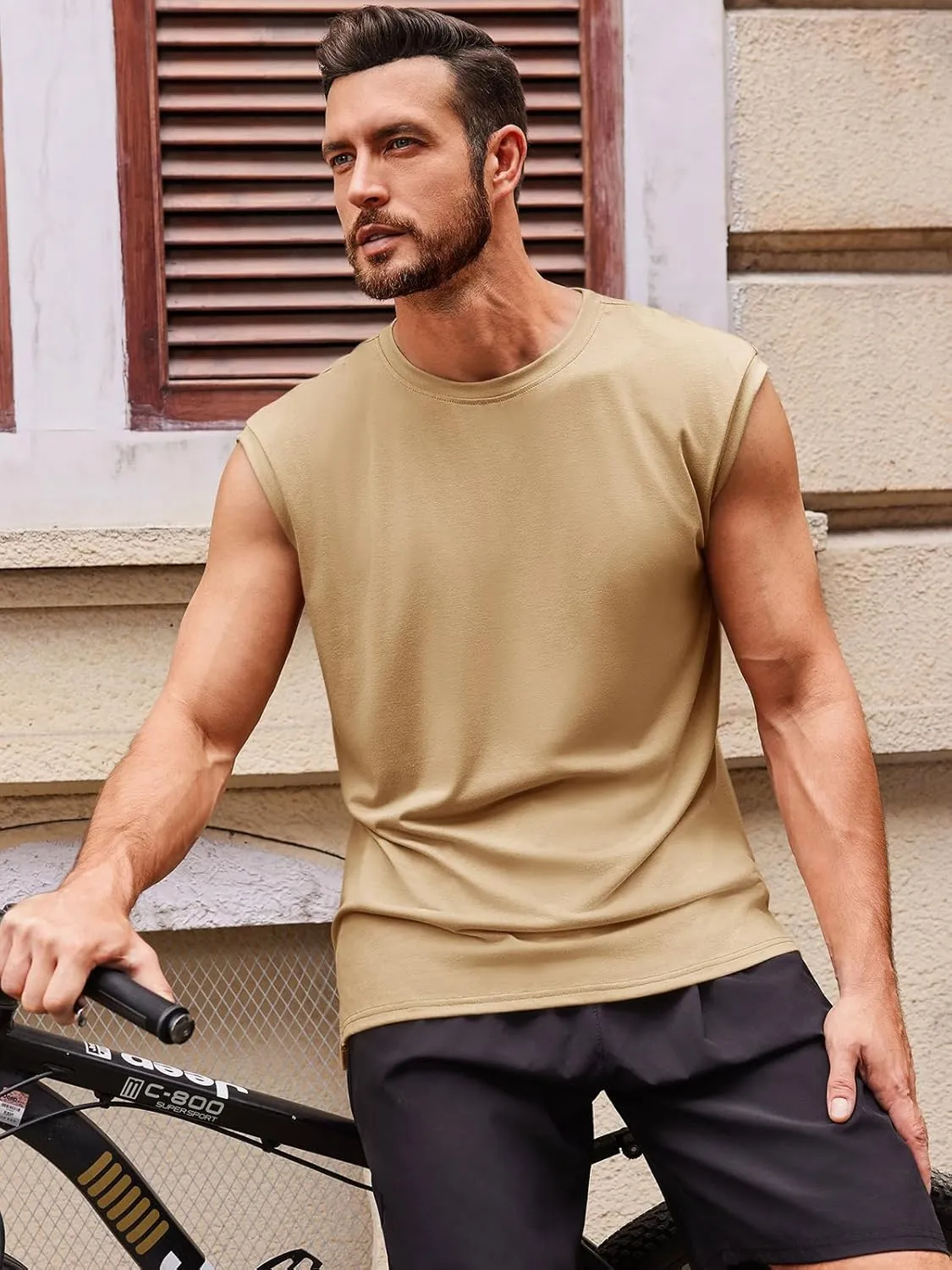 Runcati Men's Sleeveless Tank Tops Crewneck Casual Workout Gym Cut Off Muscle Fit T Shirt