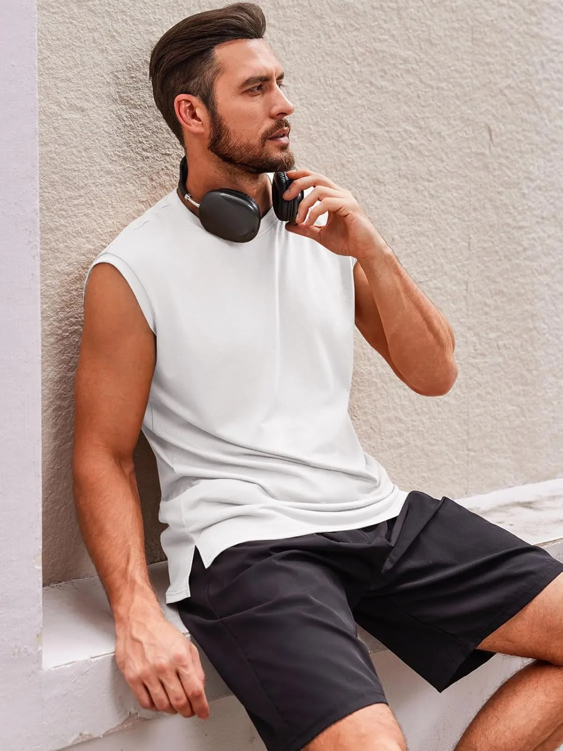 Runcati Men's Sleeveless Tank Tops Crewneck Casual Workout Gym Cut Off Muscle Fit T Shirt