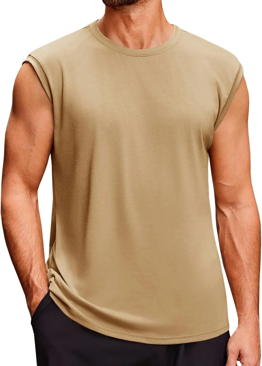 Runcati Men's Sleeveless Tank Tops Crewneck Casual Workout Gym Cut Off Muscle Fit T Shirt