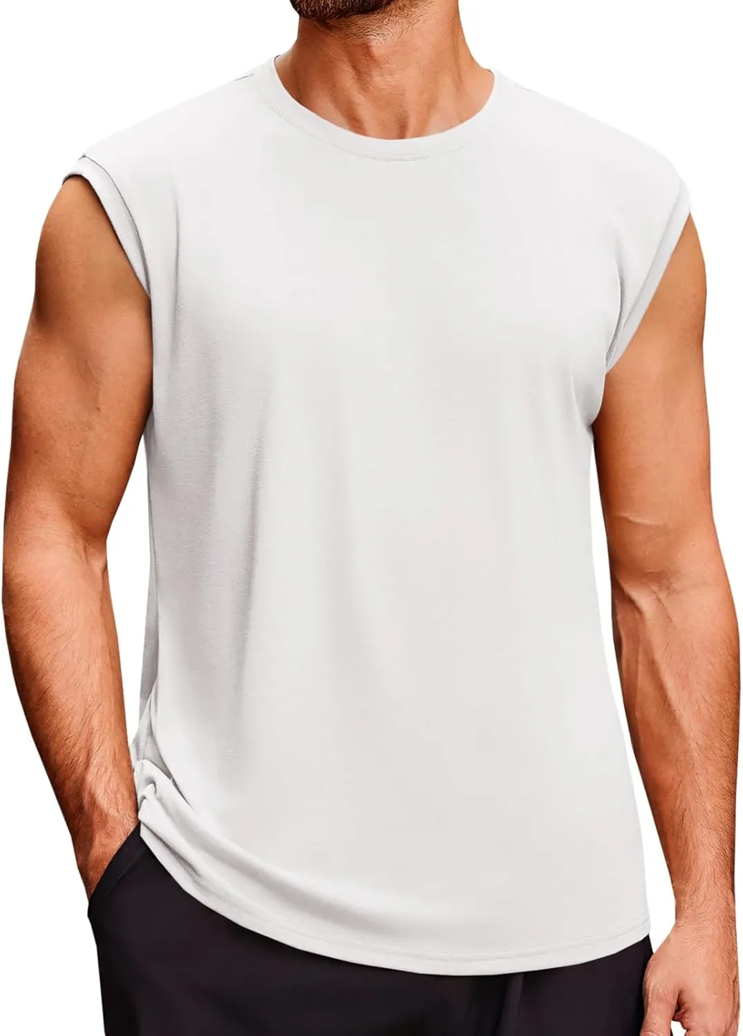 Runcati Men's Sleeveless Tank Tops Crewneck Casual Workout Gym Cut Off Muscle Fit T Shirt