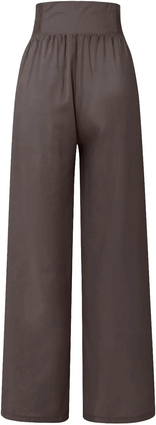 Rvidbe Linen Pants Women Tall 2024 Comfy Flowy Wide Leg Pants Trousers Summer High Waisted Beach Palazzo Pants with Pockets