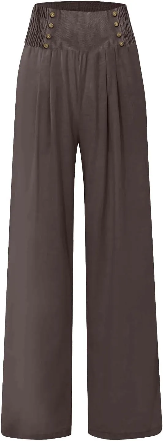 Rvidbe Linen Pants Women Tall 2024 Comfy Flowy Wide Leg Pants Trousers Summer High Waisted Beach Palazzo Pants with Pockets