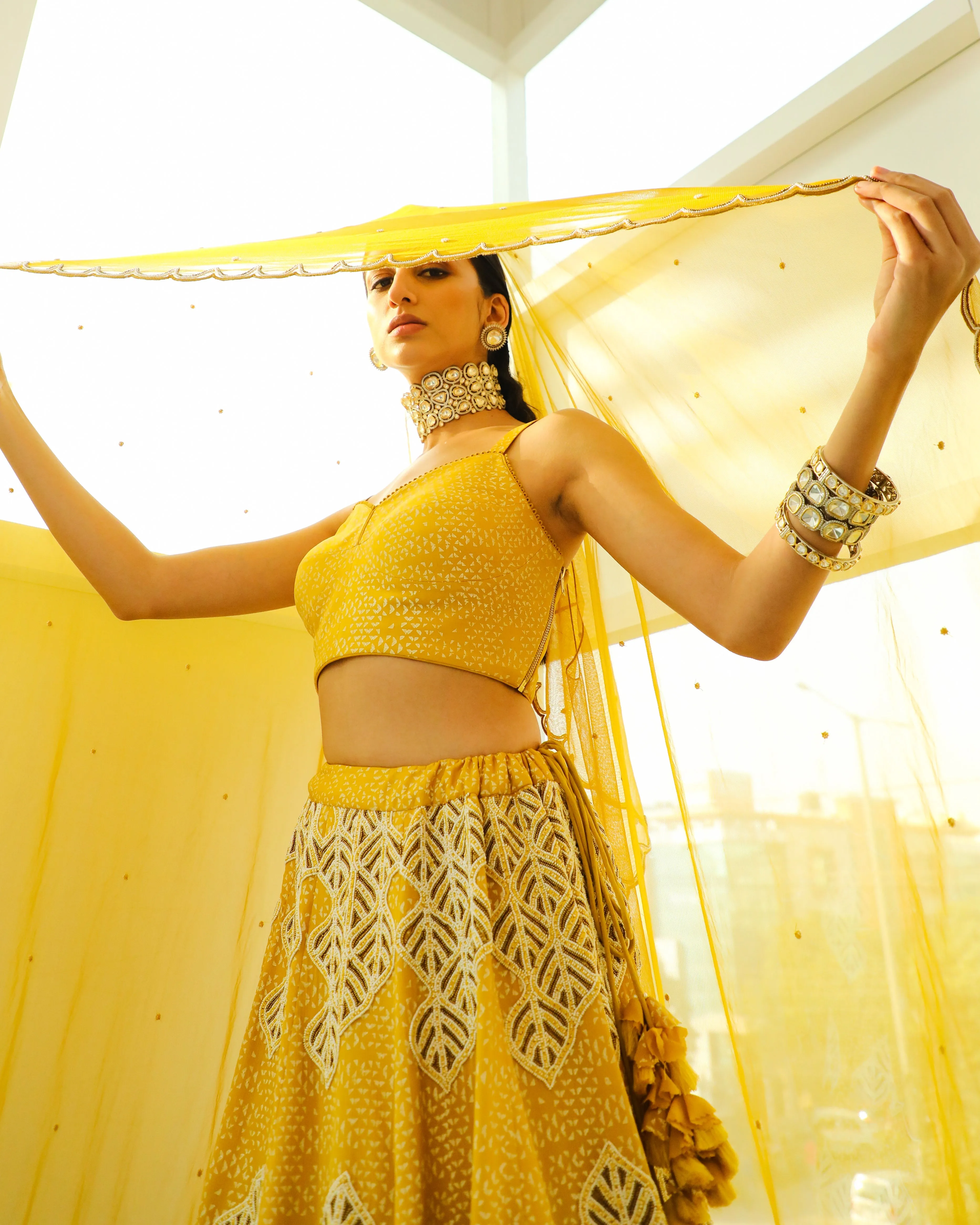 Sanaya - Canary Yellow Hand Embroidered Lehenga Set