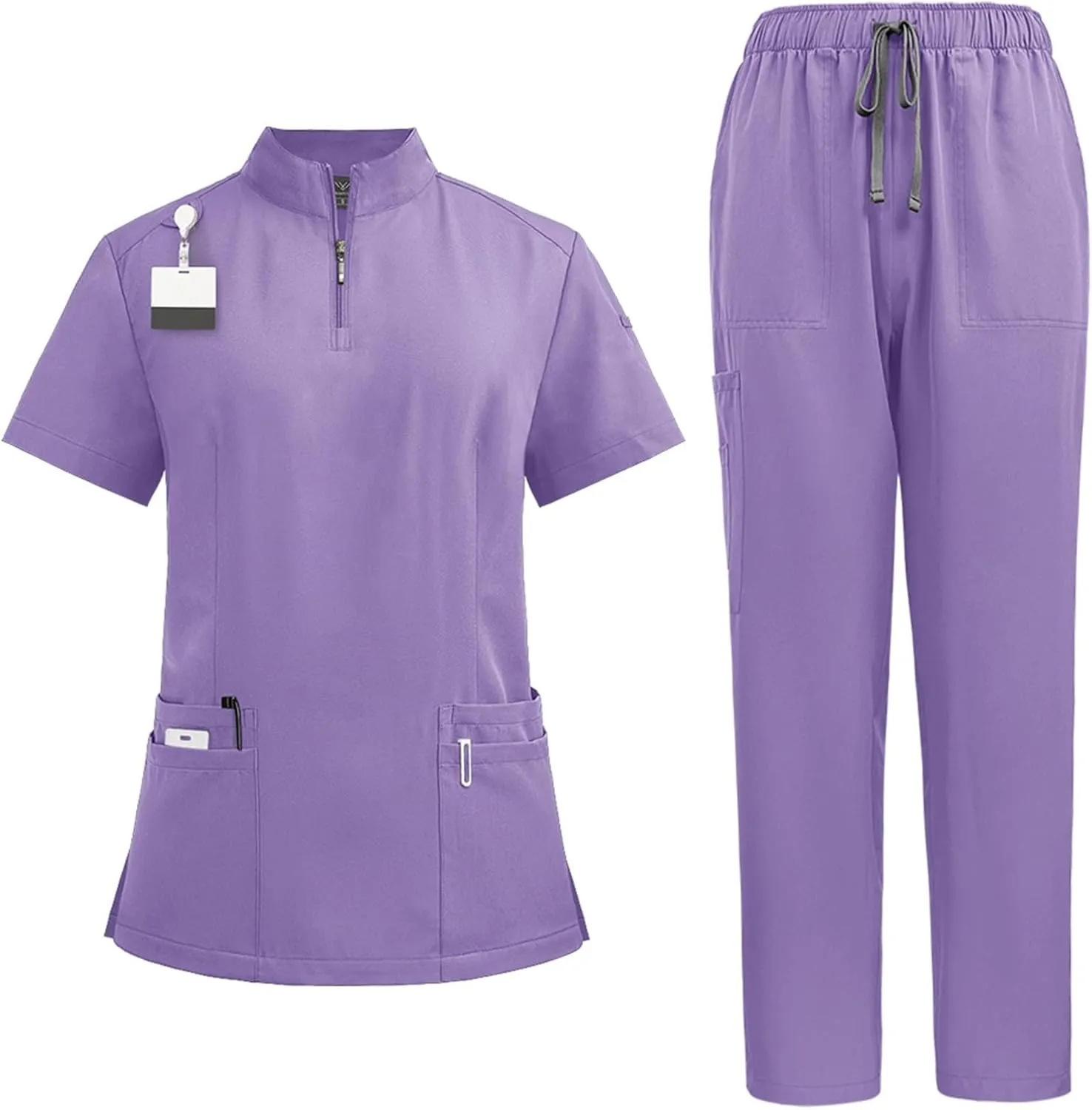 Scrubs Set for Women Nurse Uniform Jogger Suit V-Neck Top & Jogger Pants with Pockets Top & Tapered Leg Jogger Pants